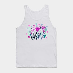 Watercolor whimsical flowers - pink and green Tank Top